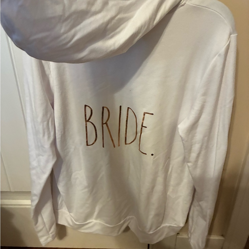 White 'BRIDE.' Hoodie with Rose Gold Lettering size XS super soft thin material
